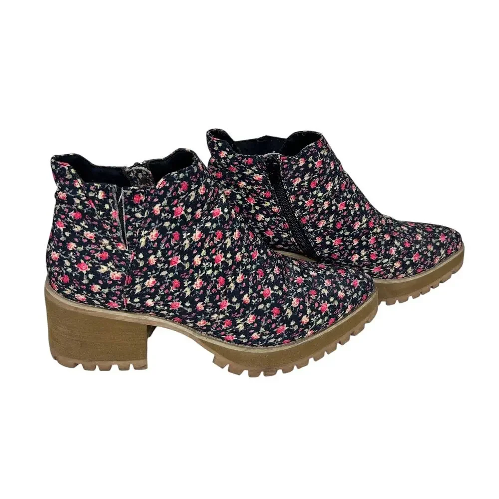 YRU Wolf Floral Pointed Toe Chunky Stacked Heel Ankle Booties 10